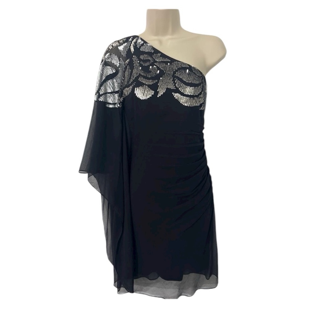 AIDAN MATTIX Elegant One-Shoulder Top Evening Dress with Silver Accents Size 2